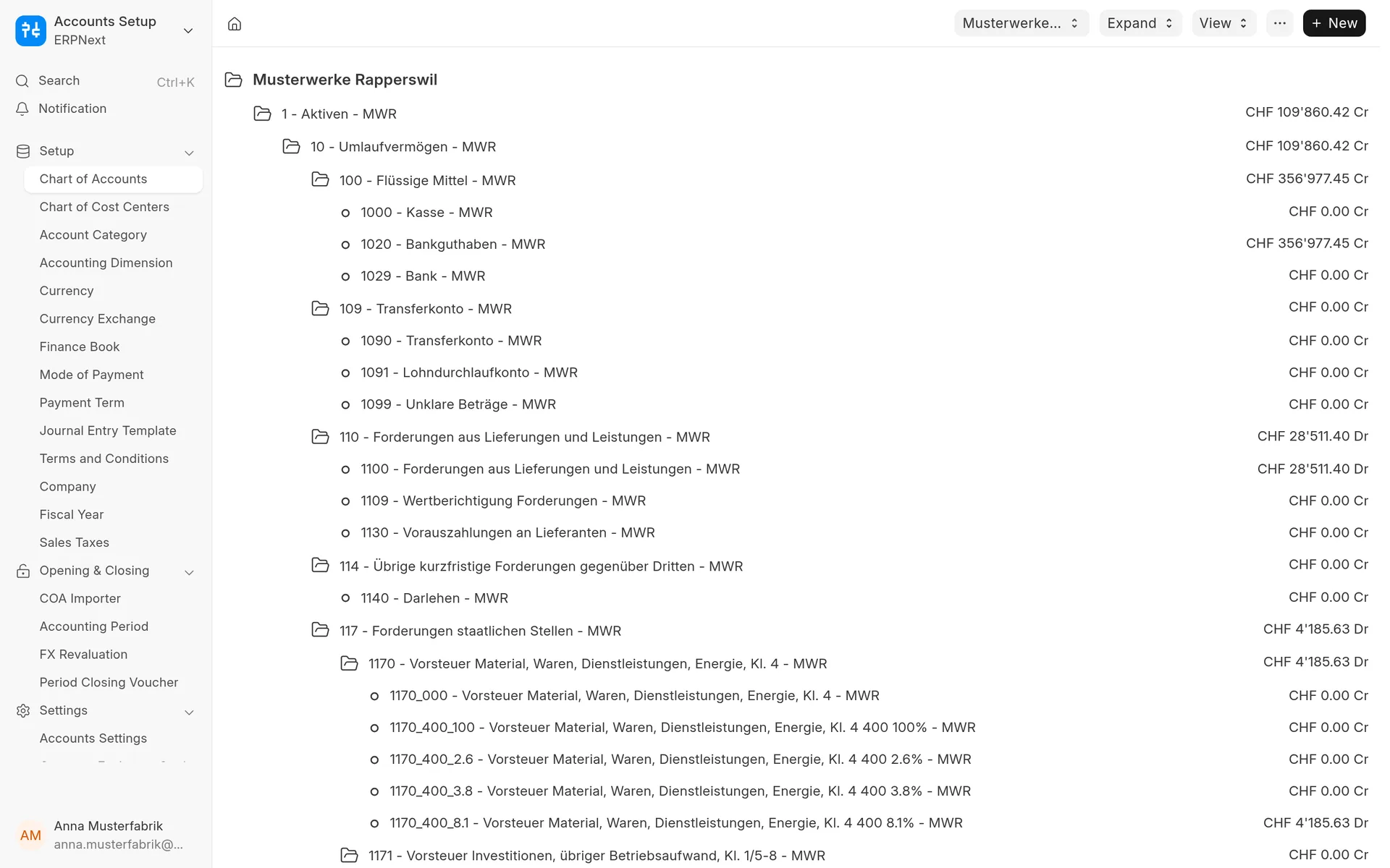 Swiss SME chart of accounts in ERPNext